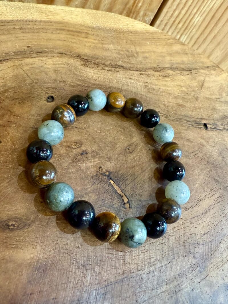 Bracelet mix Onyx / Labradorite / Œil de tigre 10mm